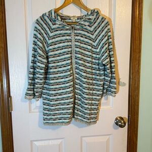 J. Jill Shades of Beach Zip Front Hooded Lightweight Sweater XL